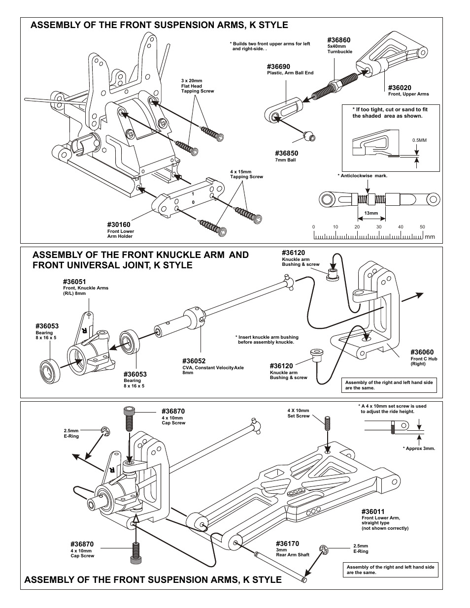 Assembly of the front suspension arms, k style | OFNA Racing MBX R2 Plus User Manual | Page 14 / 40