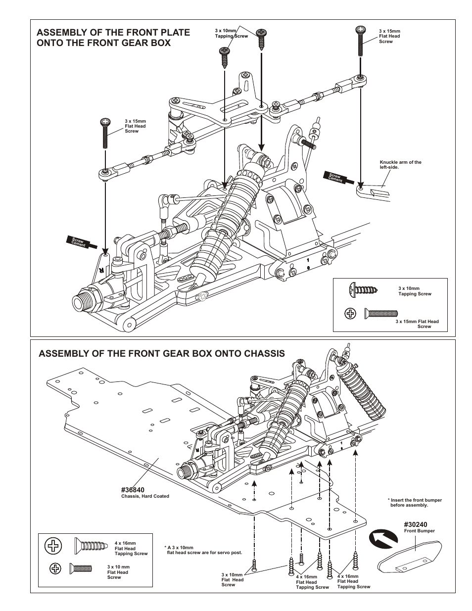 Assembly of the front gear box onto chassis, Assembly of the front plate | OFNA Racing MBX R2 Plus User Manual | Page 23 / 40