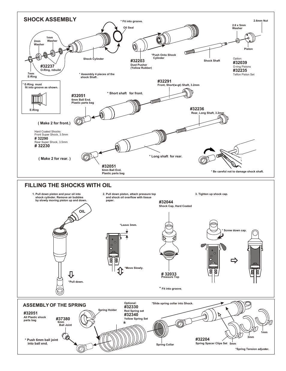 Shock assembly filling the shocks with oil, Assembly of the spring, Assembly of the bevel gear | OFNA Racing MBX R2 Plus User Manual | Page 6 / 40