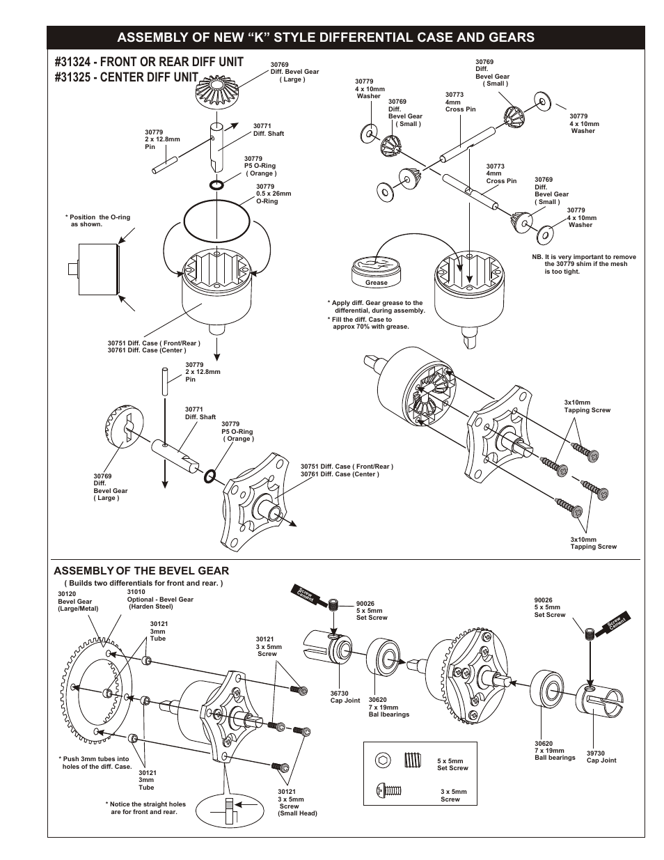Shock assembly filling the shocks with oil, Assembly of the spring, Assembly of the bevel gear | OFNA Racing MBX R2 Plus User Manual | Page 7 / 40