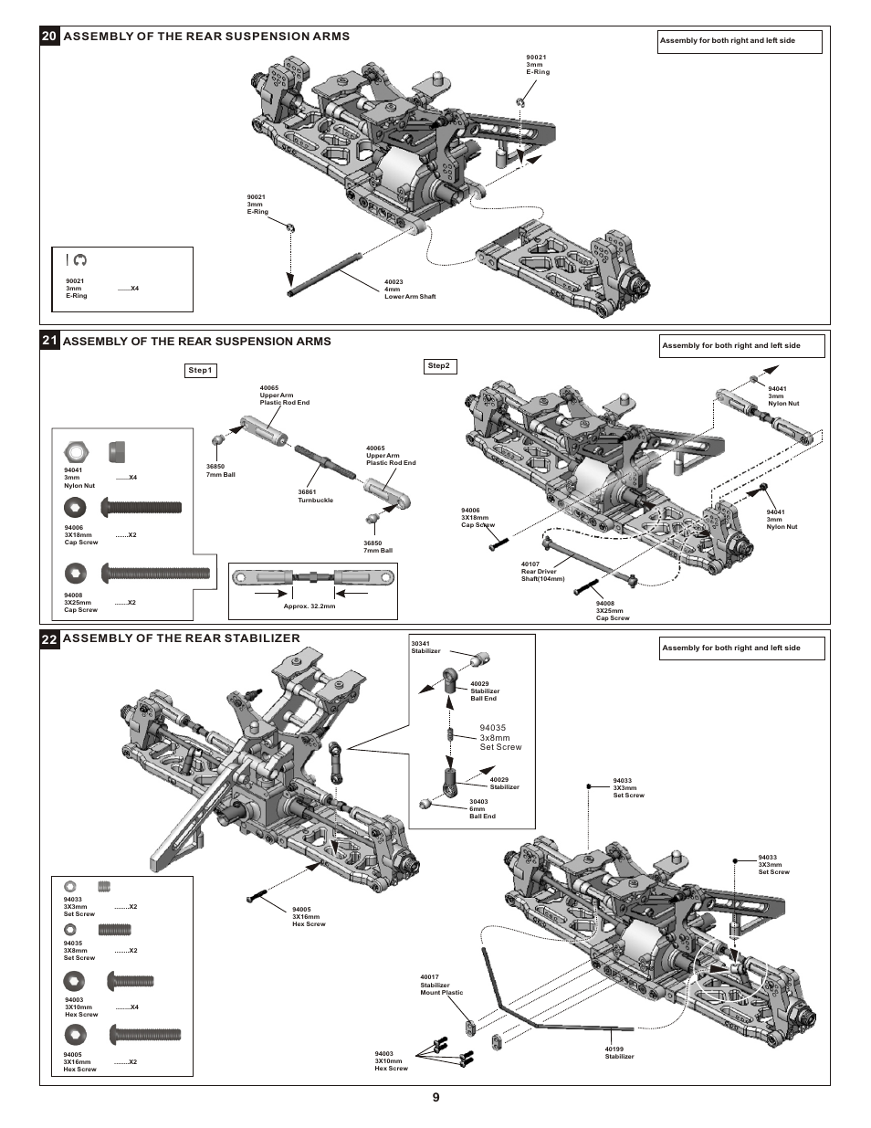Assembly of the rear suspension arms, Assembly of the rear stabilizer | OFNA Racing Mutilator User Manual | Page 12 / 38
