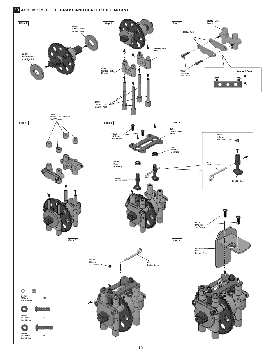 Assembly of the brake and center diff. mount | OFNA Racing Mutilator User Manual | Page 13 / 38