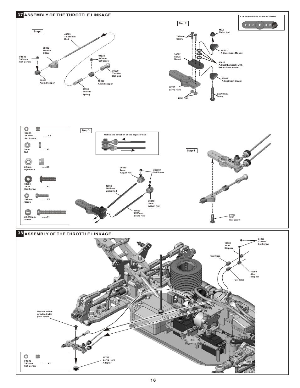 Assembly of the throttle linkage | OFNA Racing Mutilator User Manual | Page 19 / 38