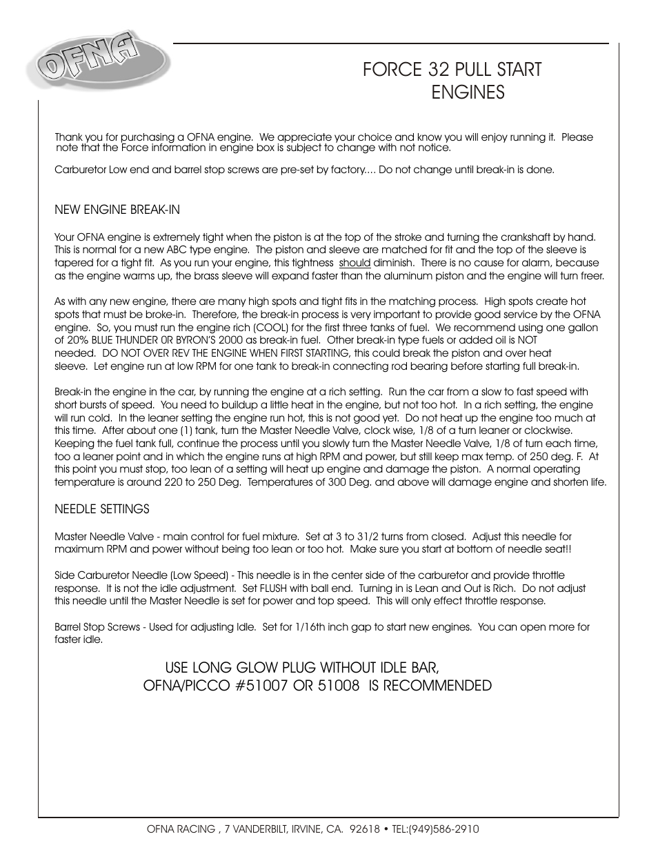 Force 32 pull start engines | OFNA Racing Mutilator User Manual | Page 33 / 38
