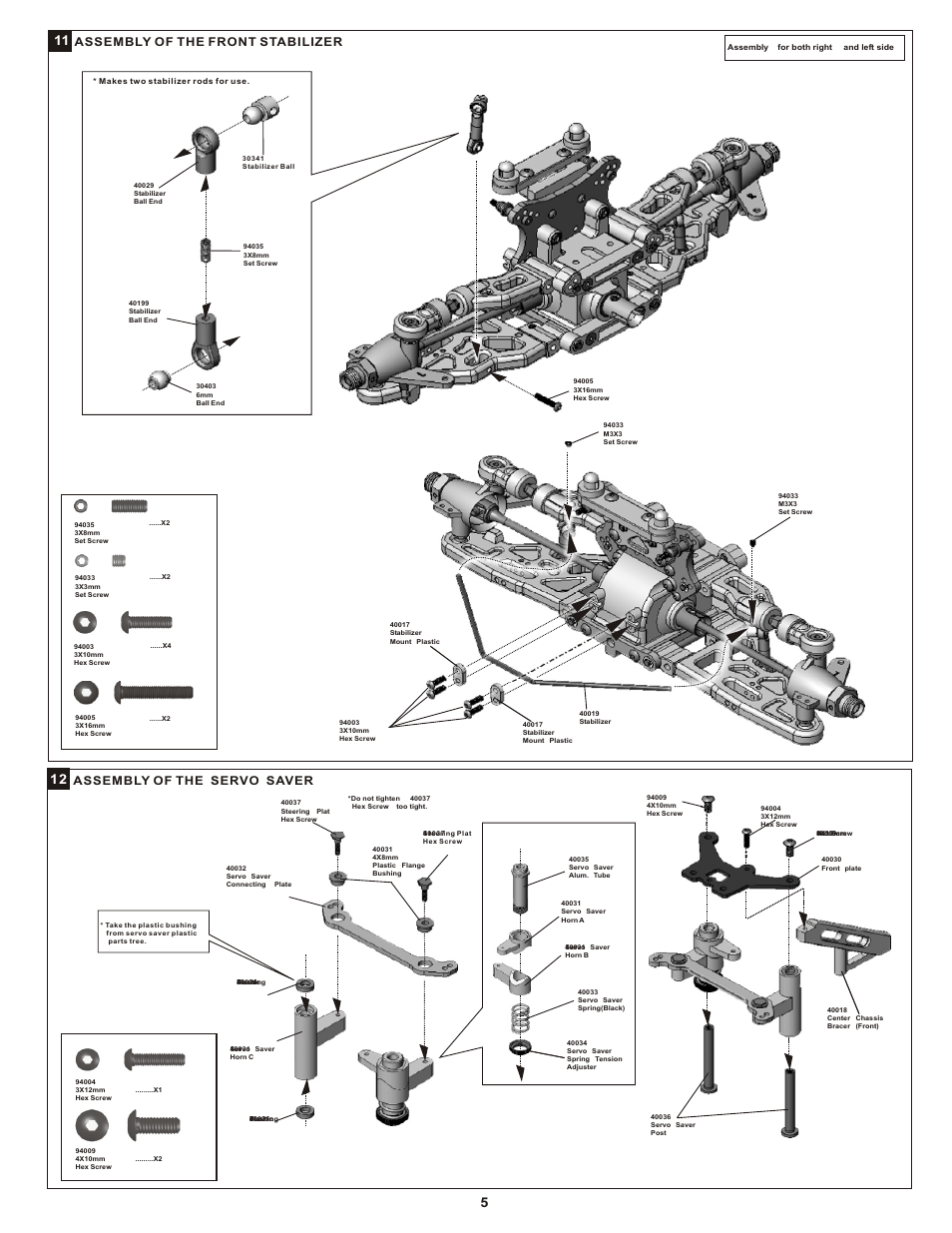 Assembly of the front stabilizer, Assembly of the servo saver | OFNA Racing Mutilator User Manual | Page 8 / 38