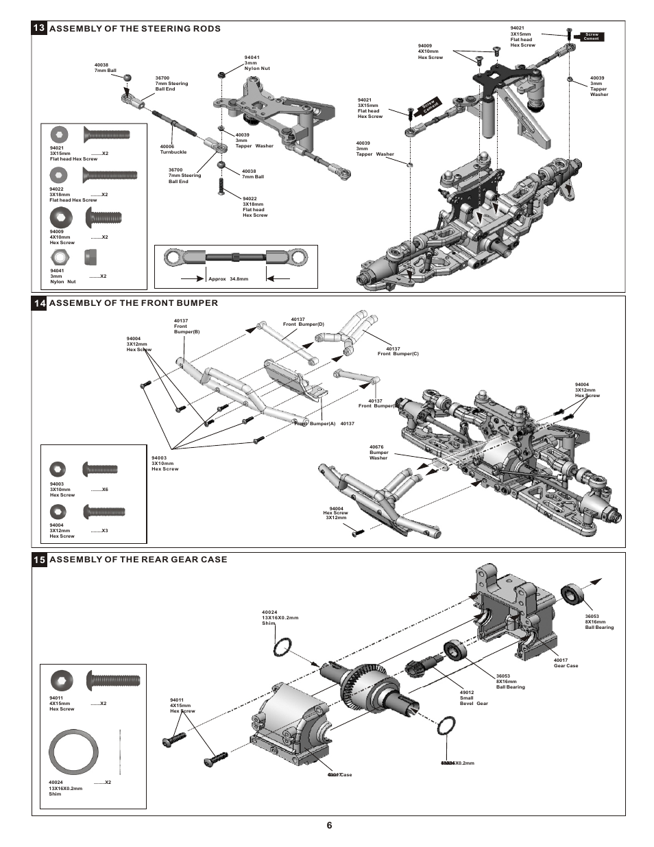 Assembly of the steering rods, Assembly of the front bumper, Assembly of the rear gear case | OFNA Racing Mutilator User Manual | Page 9 / 38