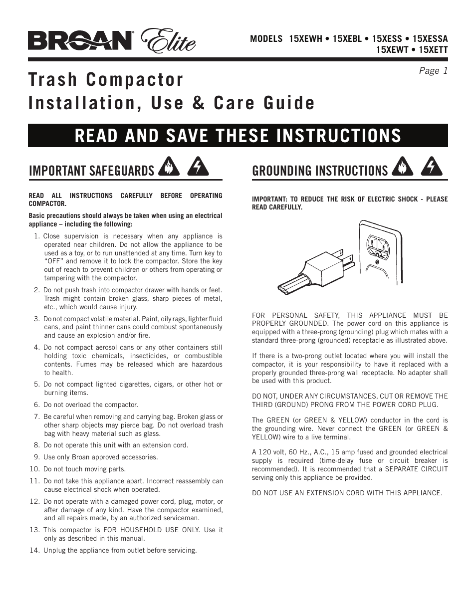 Broan Elite 15Xess User Manual | 32 pages