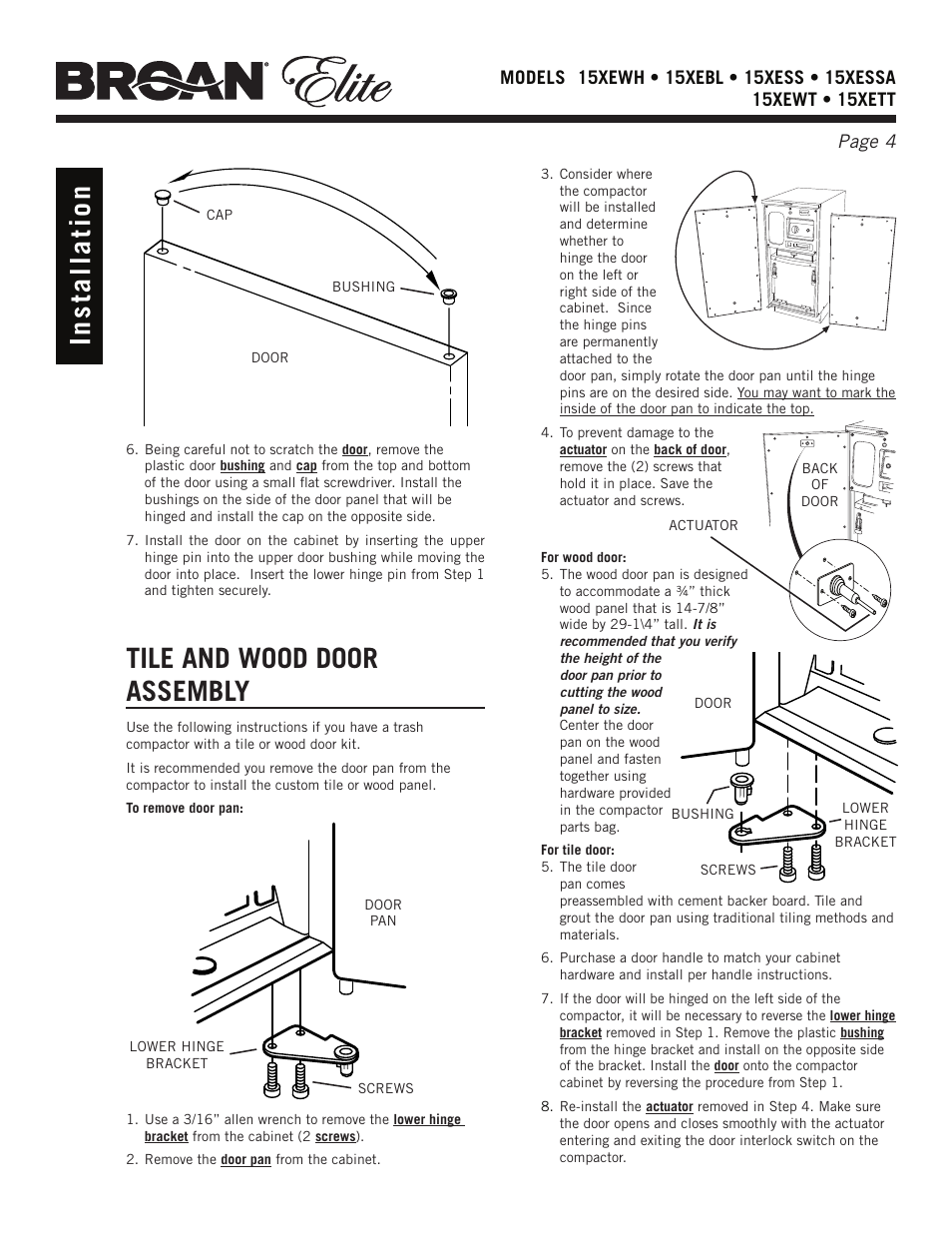 Tile and wood door assembly | Broan Elite 15Xess User Manual | Page 4 / 32