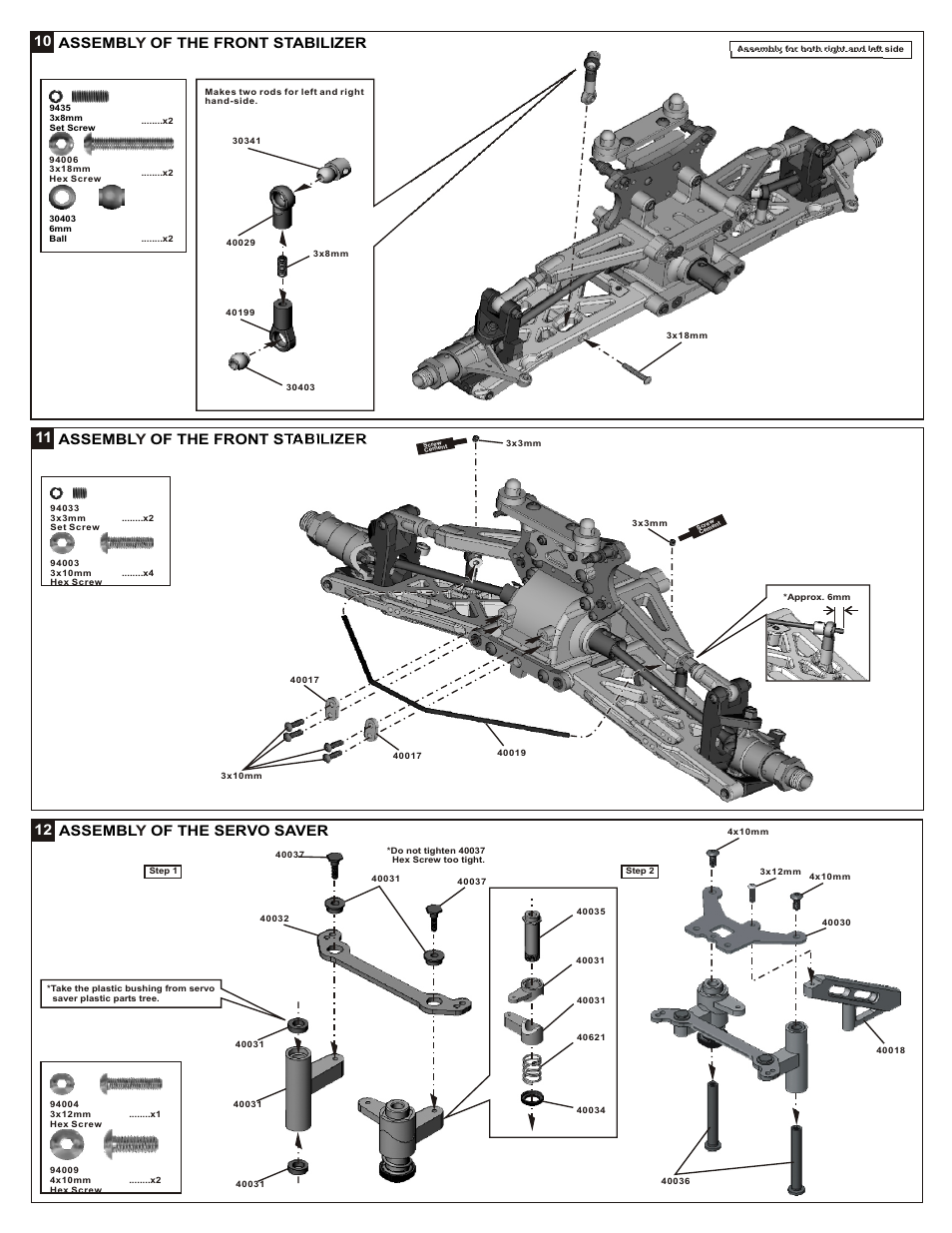 10 assembl of the front stabilizer y, 11 assembl of the front stabilizer y, 12 assembl of the servo saver y | OFNA Racing Mutilator Power Start User Manual | Page 11 / 35