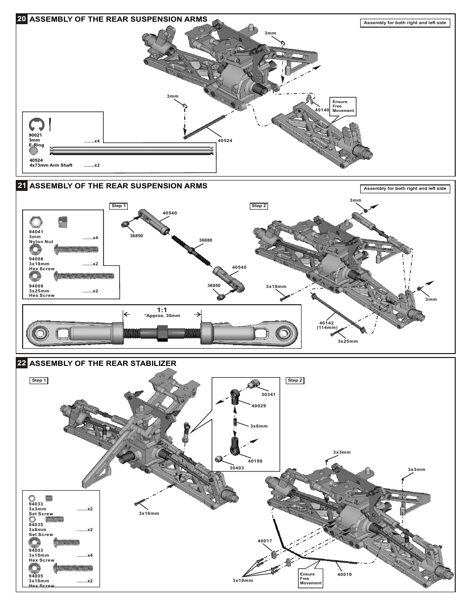 20 assembl of the rear suspension arms y, 21 assembl of the rear suspension arms y, 22 assembl of the rear stabilizer y | OFNA Racing Mutilator Power Start User Manual | Page 15 / 35