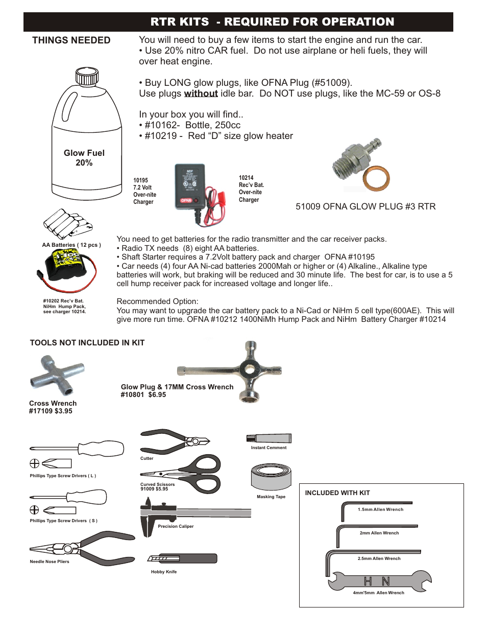 Rtr kits - required for operation, Things needed, Glow fuel 20 | OFNA Racing Mutilator Power Start User Manual | Page 4 / 35