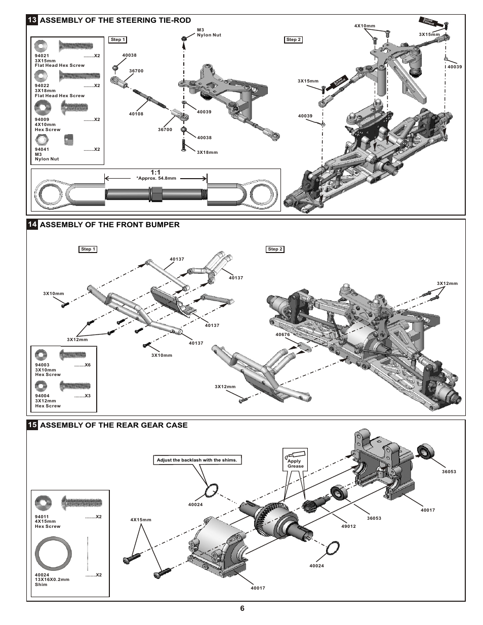 13 assembl of the steering tie-rod y, 14 assembl of the front bumper y, 15 assembl of the rear gear case y | OFNA Racing Mutilator Pro RTR 32 User Manual | Page 11 / 35