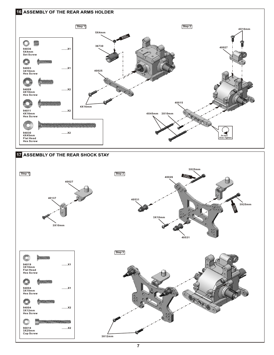 16 assembl of the rear arms holder y, 17 assembl of the rear shock stay y | OFNA Racing Mutilator Pro RTR 32 User Manual | Page 12 / 35