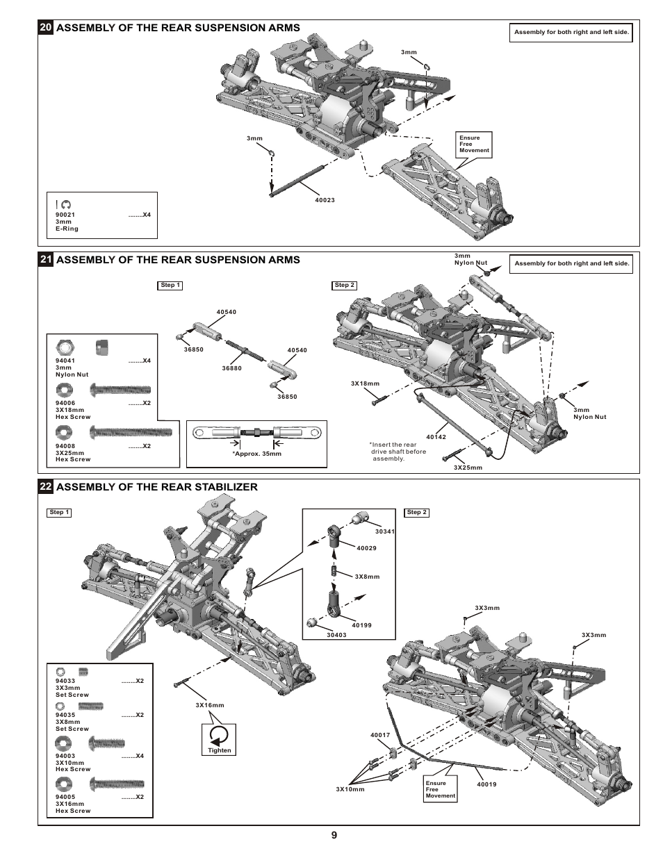 20 assembl of the rear suspension arms y, 21 assembl of the rear suspension arms y, 22 assembl of the rear stabilizer y | OFNA Racing Mutilator Pro RTR 32 User Manual | Page 14 / 35