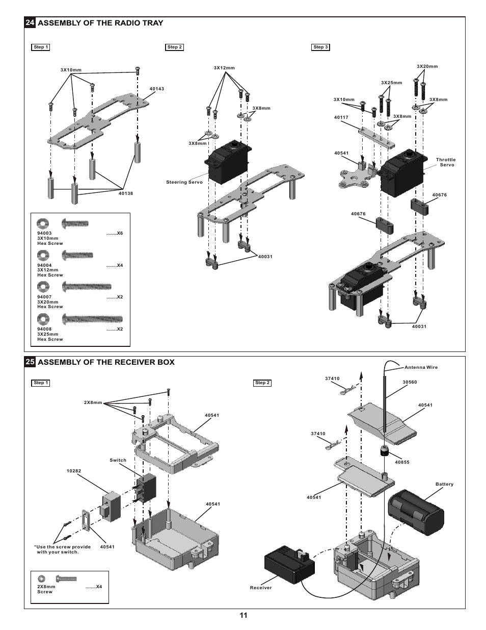 24 assembl of the radio tray y, 25 assembl of the receiver box y | OFNA Racing Mutilator Pro RTR 32 User Manual | Page 16 / 35