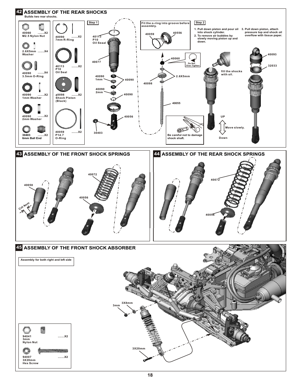 45 assembl of the front shock absorber y, 42 assembl of the rear shocks y | OFNA Racing Mutilator Pro RTR 32 User Manual | Page 23 / 35