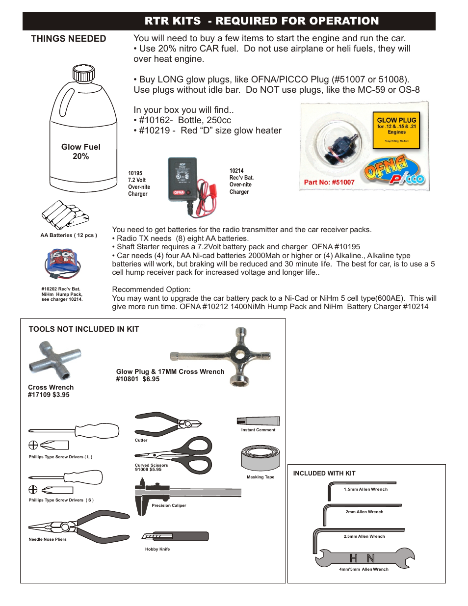 Rtr kits - required for operation, Things needed, Glow fuel 20 | OFNA Racing Mutilator Pro RTR 32 User Manual | Page 3 / 35