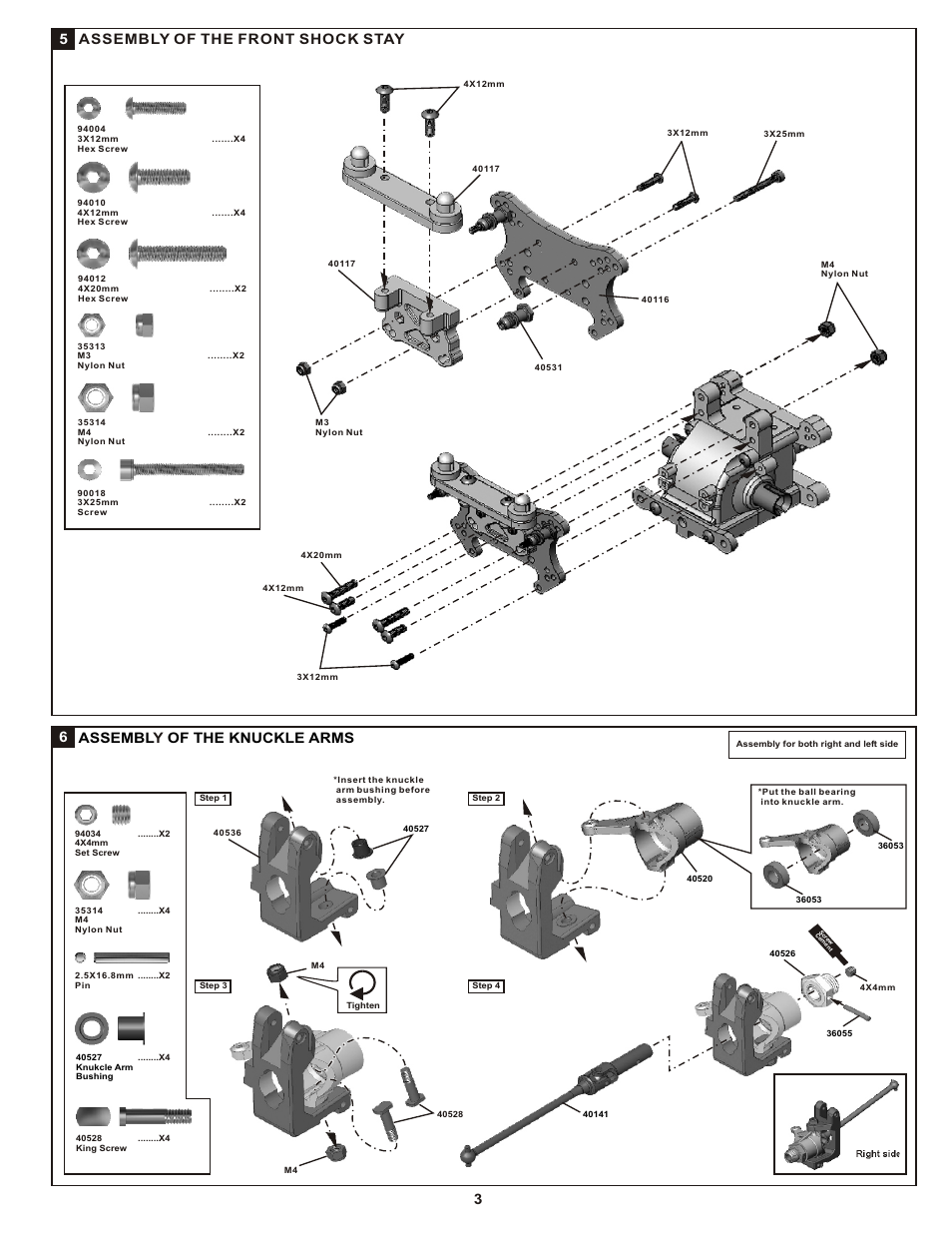 5assembly of the front shock stay, 6assembl of the knuckle arms y | OFNA Racing Mutilator Pro RTR 32 User Manual | Page 8 / 35