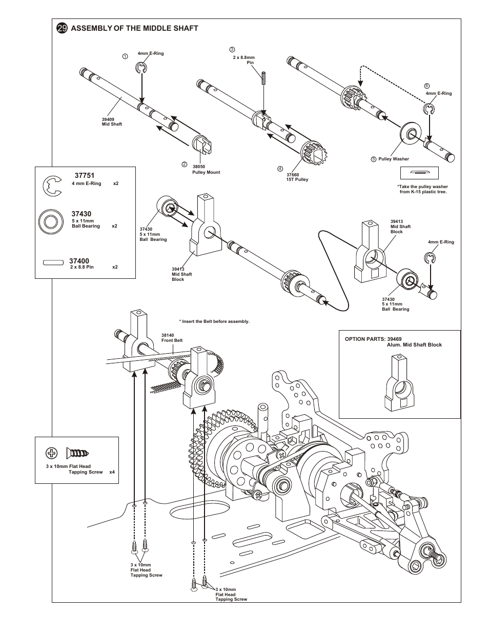 Bag 6, Apply thread lock, Assembly of the middle shaft | Assembly of the two speed gears | OFNA Racing OB4 RTR User Manual | Page 19 / 43