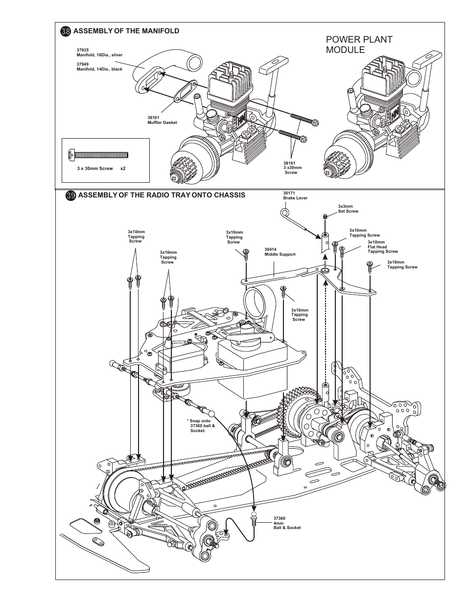 Parts used, Power plant module, Assembly of the onto chassis engine | OFNA Racing OB4 RTR User Manual | Page 26 / 43