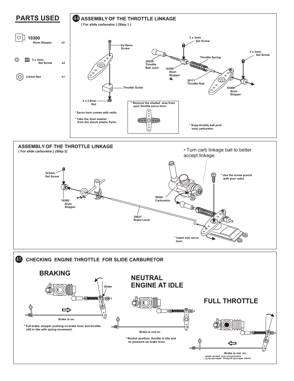 Braking neutral engine at idle full throttle, Parts used | OFNA Racing OB4 RTR User Manual | Page 29 / 43