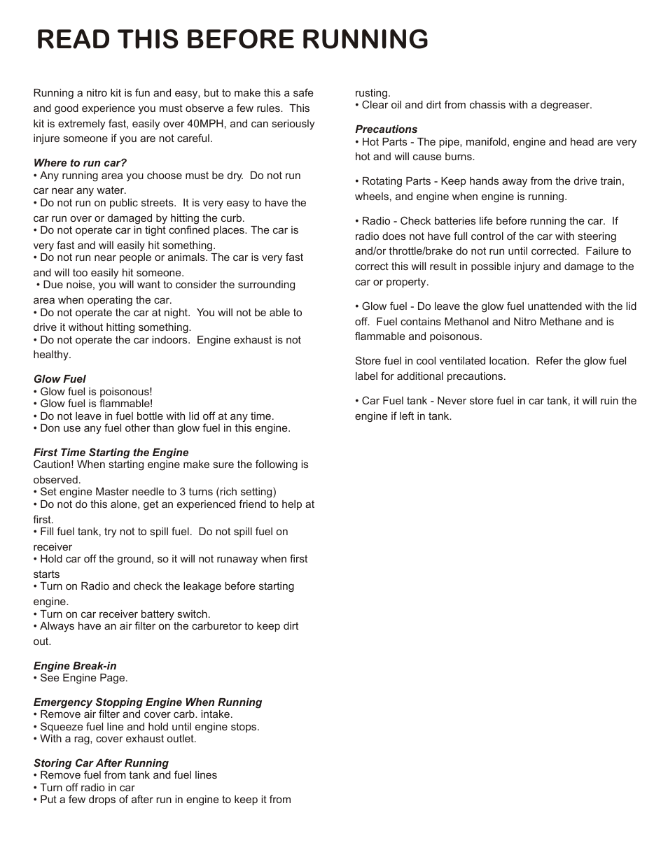 Read this before running, Required for operation, Tools not included in kit radio control unit | OFNA Racing OB4 RTR User Manual | Page 3 / 43