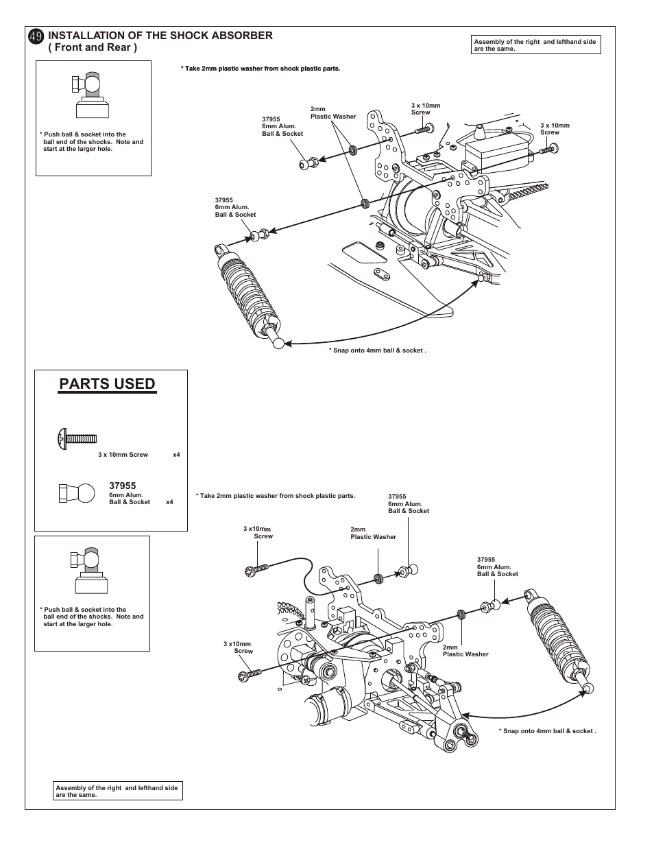 Parts used, Assembly of the muffler, Installation of air filter | Assembly of the muffler onto chassis and fuel tube | OFNA Racing OB4 RTR User Manual | Page 31 / 43