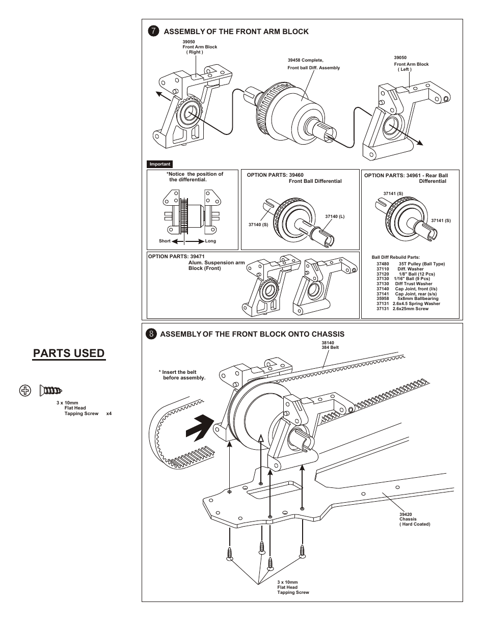 Bag 3, Parts used, Rear differential assembly | Assembly of the front arm block, Checking your differential assembly, Assembly of the front block onto chassis, Step 6~15 | OFNA Racing OB4 RTR User Manual | Page 7 / 43