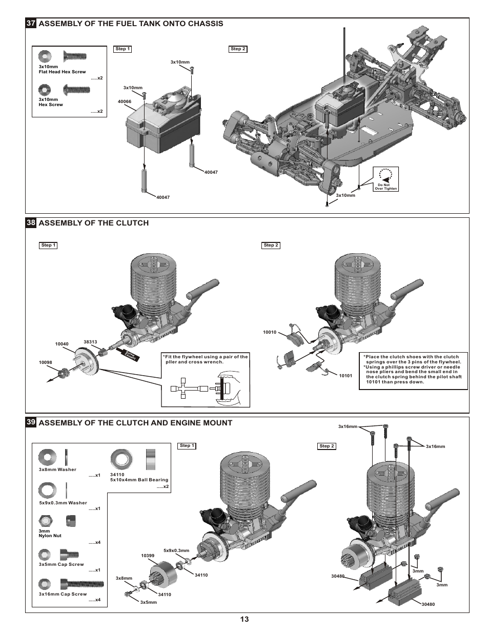 Assembly of the clutch, Assembly of the fuel tank onto chassis | OFNA Racing Picco Offroad User Manual | Page 19 / 31