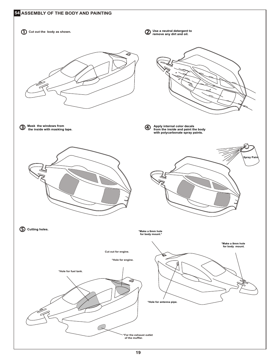 19 54 assembly of the body and painting | OFNA Racing Picco Offroad User Manual | Page 25 / 31