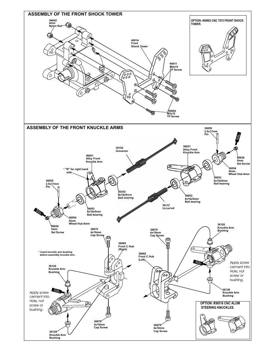 Apply screw cement into hole, not screw or bushing | OFNA Racing Ravager User Manual | Page 10 / 45