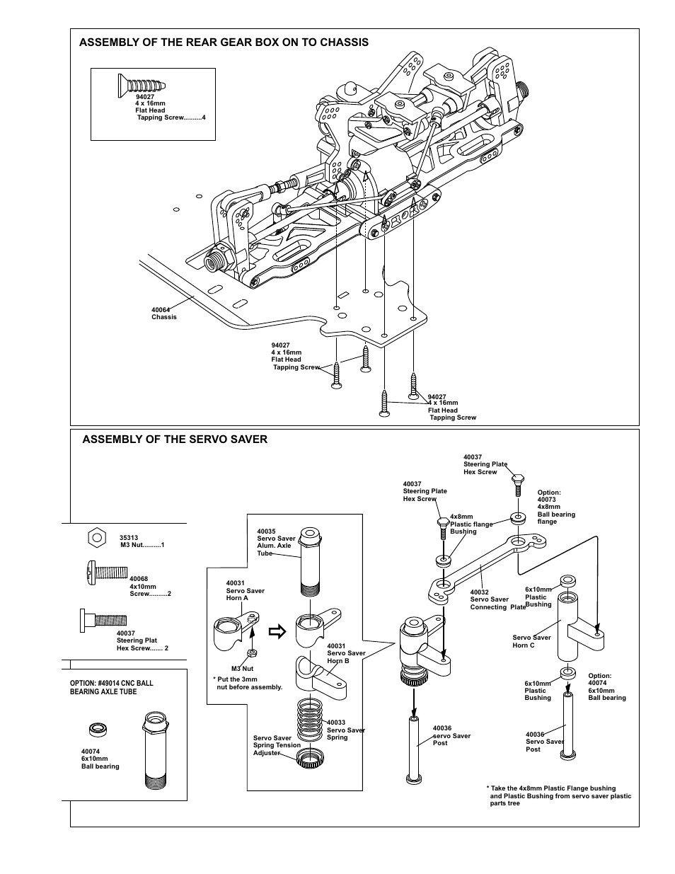 Assembly of the servo saver, Assembly of the rear gear box on to chassis | OFNA Racing Ravager User Manual | Page 17 / 45