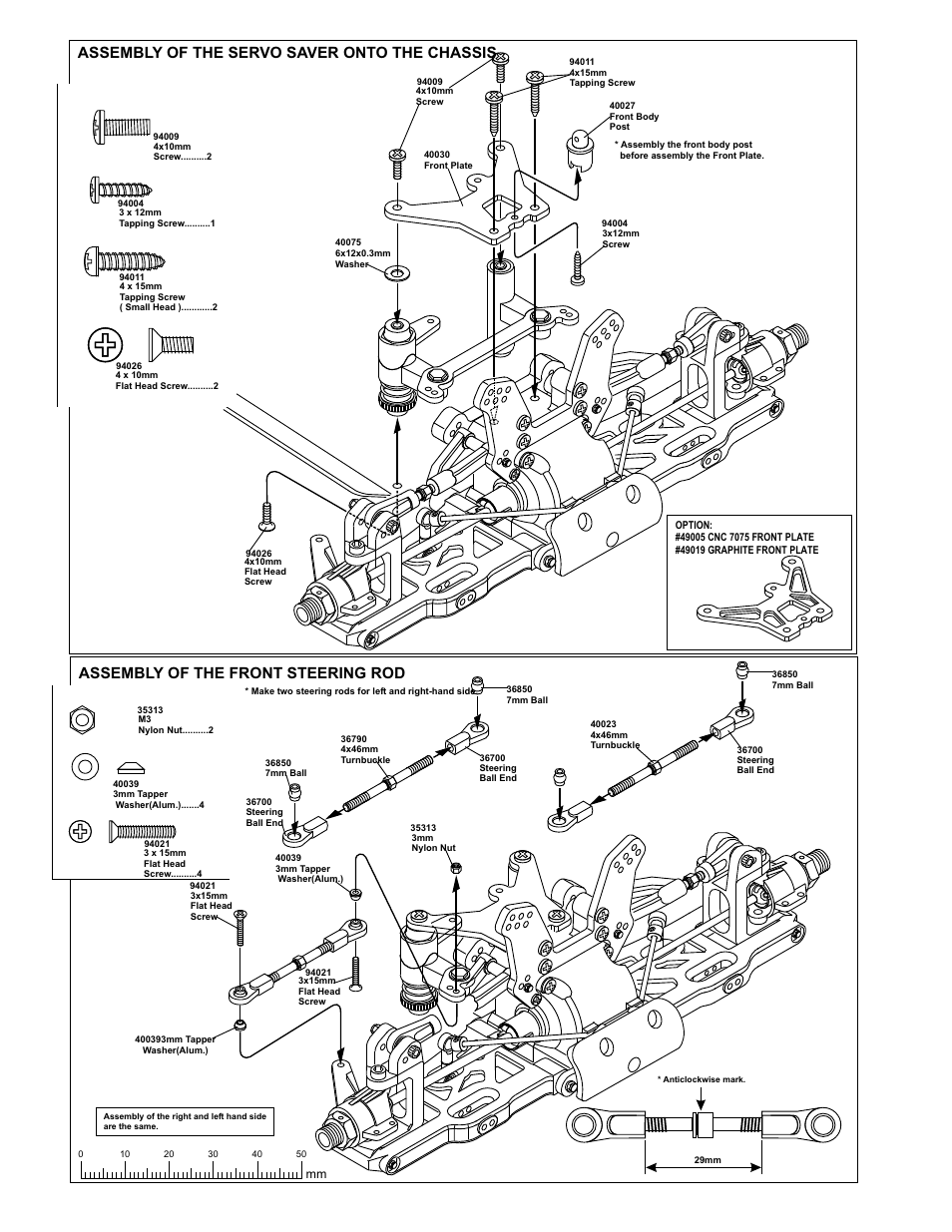 Assembly of the servo saver onto the chassis, Assembly of the front steering rod | OFNA Racing Ravager User Manual | Page 18 / 45