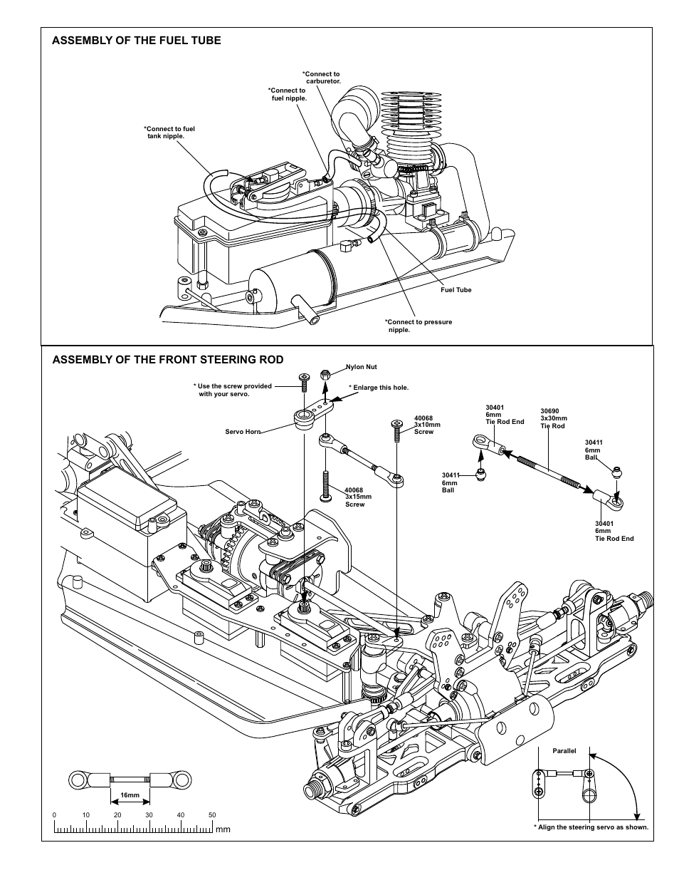 Assembly of the front steering rod, Assembly of the fuel tube | OFNA Racing Ravager User Manual | Page 26 / 45