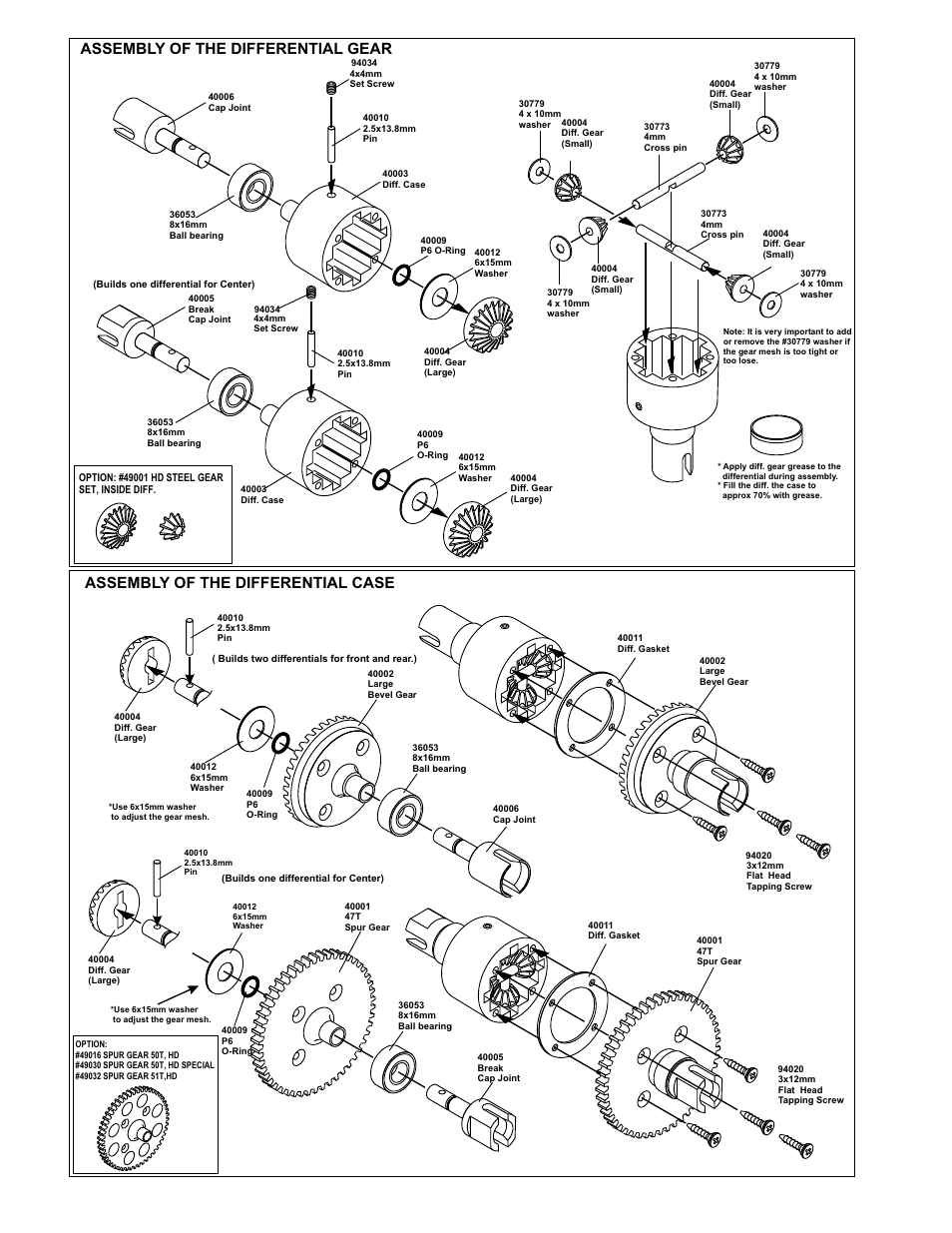 Assembly of the differential case, Assembly of the differential gear | OFNA Racing Ravager User Manual | Page 8 / 45