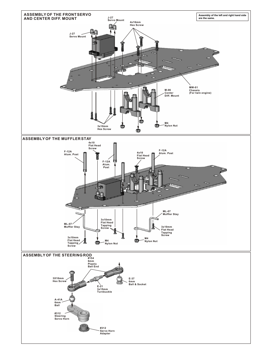 Assembly of the front servo and center diff. mount | OFNA Racing Titan Twin User Manual | Page 12 / 34