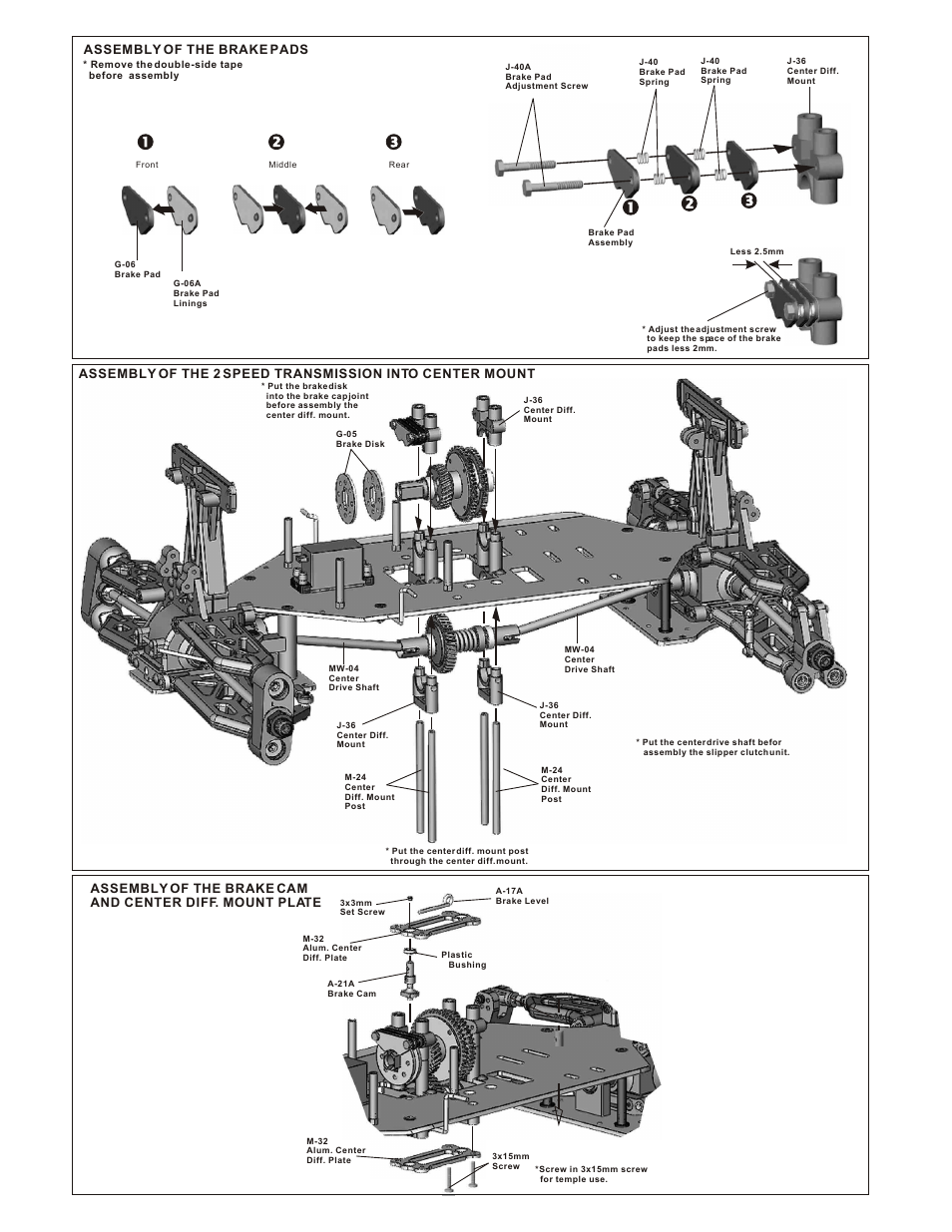 Assembly of the brake pads | OFNA Racing Titan Twin User Manual | Page 16 / 34