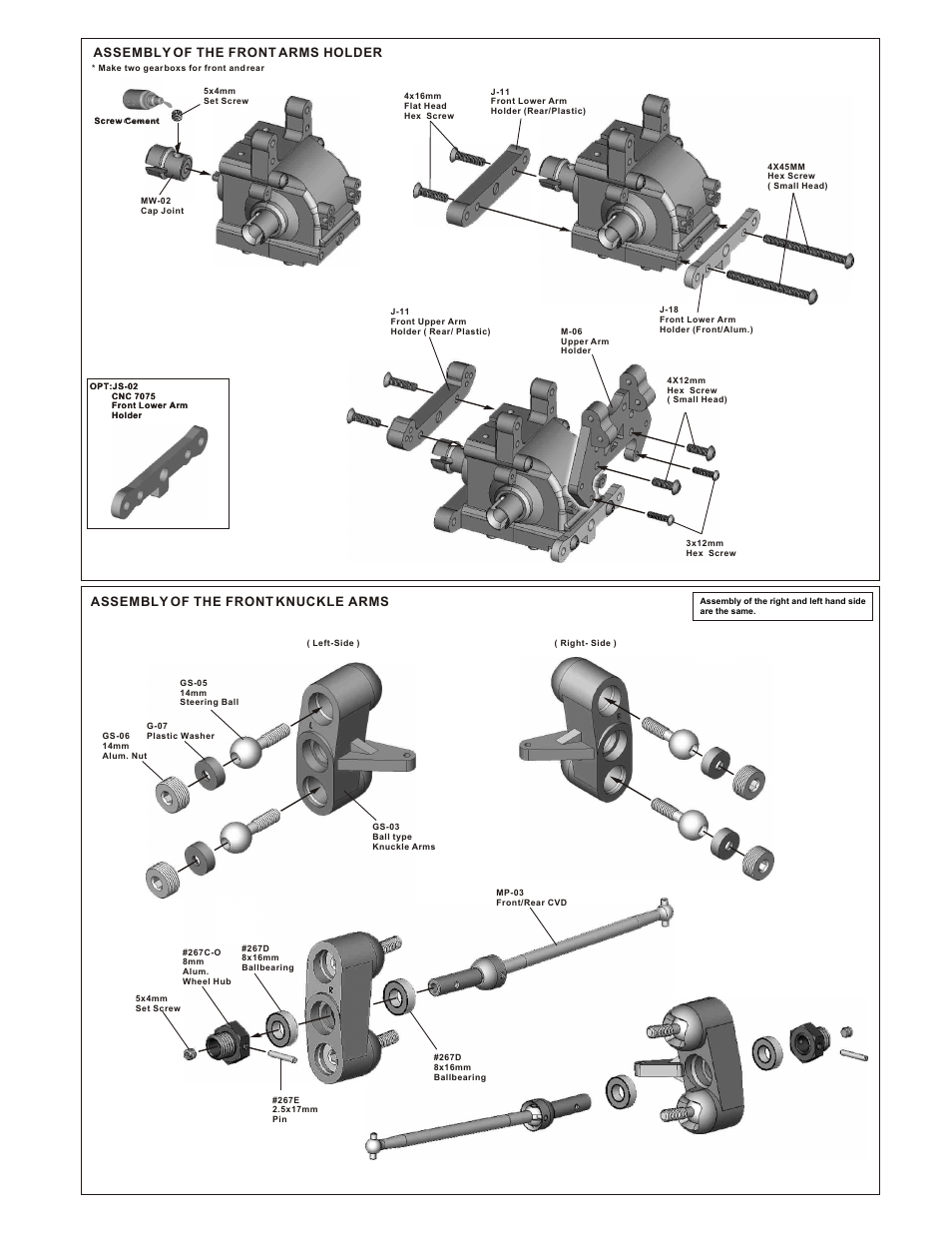 Assembly of the front arms holder, Assembly of the front knuckle arms | OFNA Racing Titan Twin User Manual | Page 7 / 34
