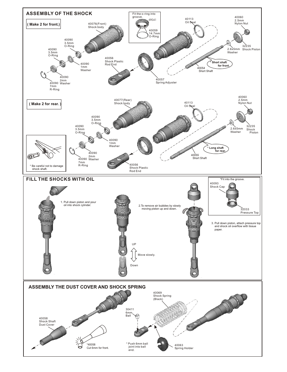 Assembly of the shock, Fill the shocks with oil, Assembly the dust cover and shock spring | OFNA Racing Ultra Comp2 User Manual | Page 24 / 39