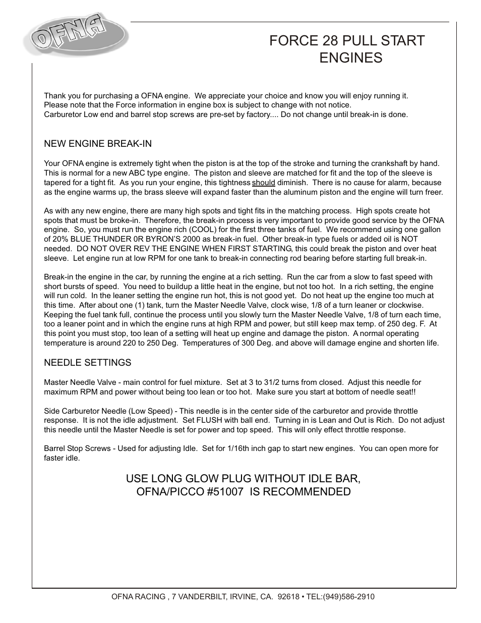 Force 28 pull start engines | OFNA Racing Ultra Comp2 User Manual | Page 32 / 39