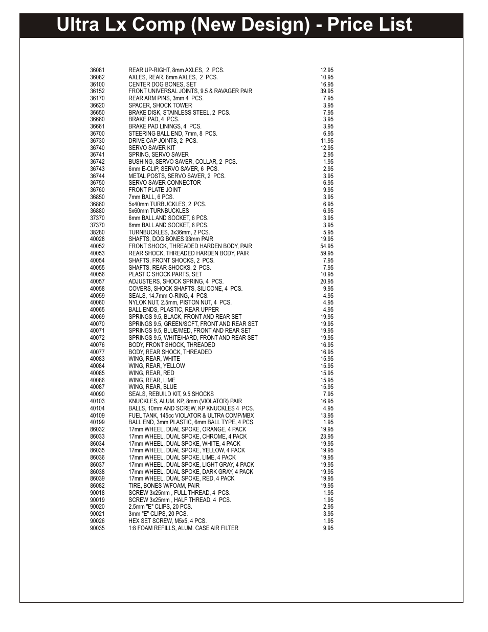 Ultra lx comp (new design) - price list | OFNA Racing Ultra Comp2 User Manual | Page 37 / 39