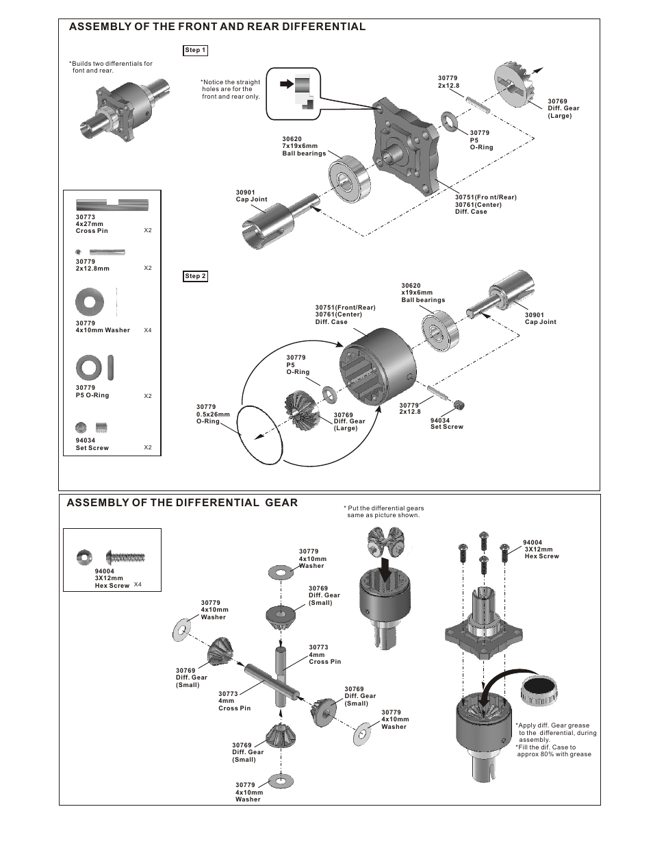 Assembly of the front and rear differential, Assembly of the differential gear | OFNA Racing Ultra Comp2 User Manual | Page 5 / 39