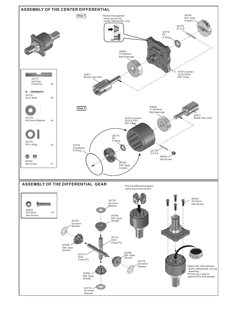 Assembly of the center differential, Assembly of the differential gear | OFNA Racing Ultra Comp2 User Manual | Page 6 / 39