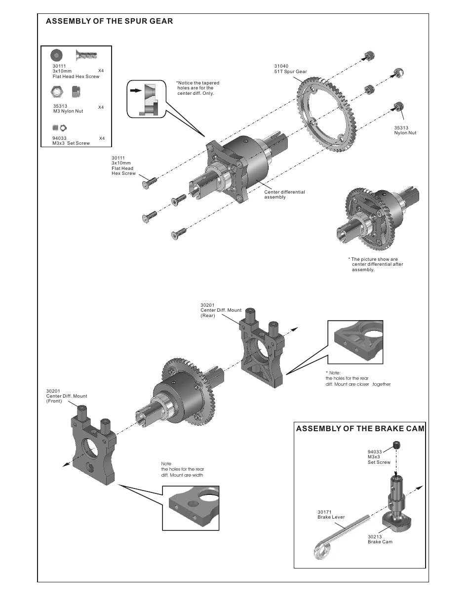 Assembly of the spur gear, Assembly of the brake cam | OFNA Racing Ultra Comp2 User Manual | Page 7 / 39