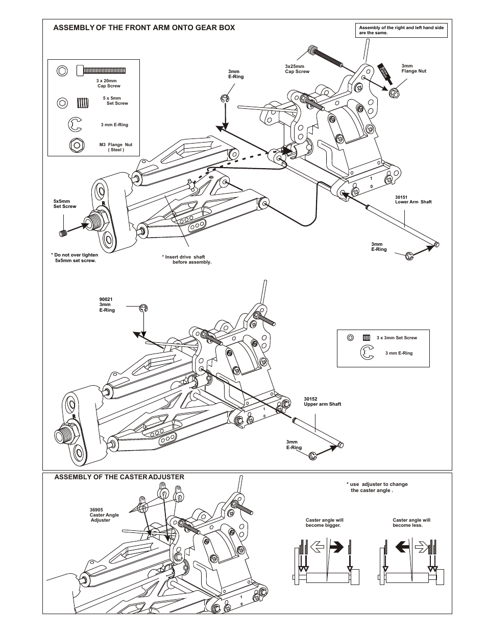Assembly of the front arm onto gear box, Assembly of the caster adjuster | OFNA Racing Ultra GTP MBX User Manual | Page 10 / 45