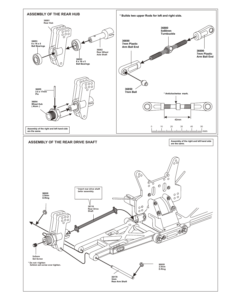 Assembly of the rear hub, Assembly of the rear drive shaft | OFNA Racing Ultra GTP MBX User Manual | Page 12 / 45