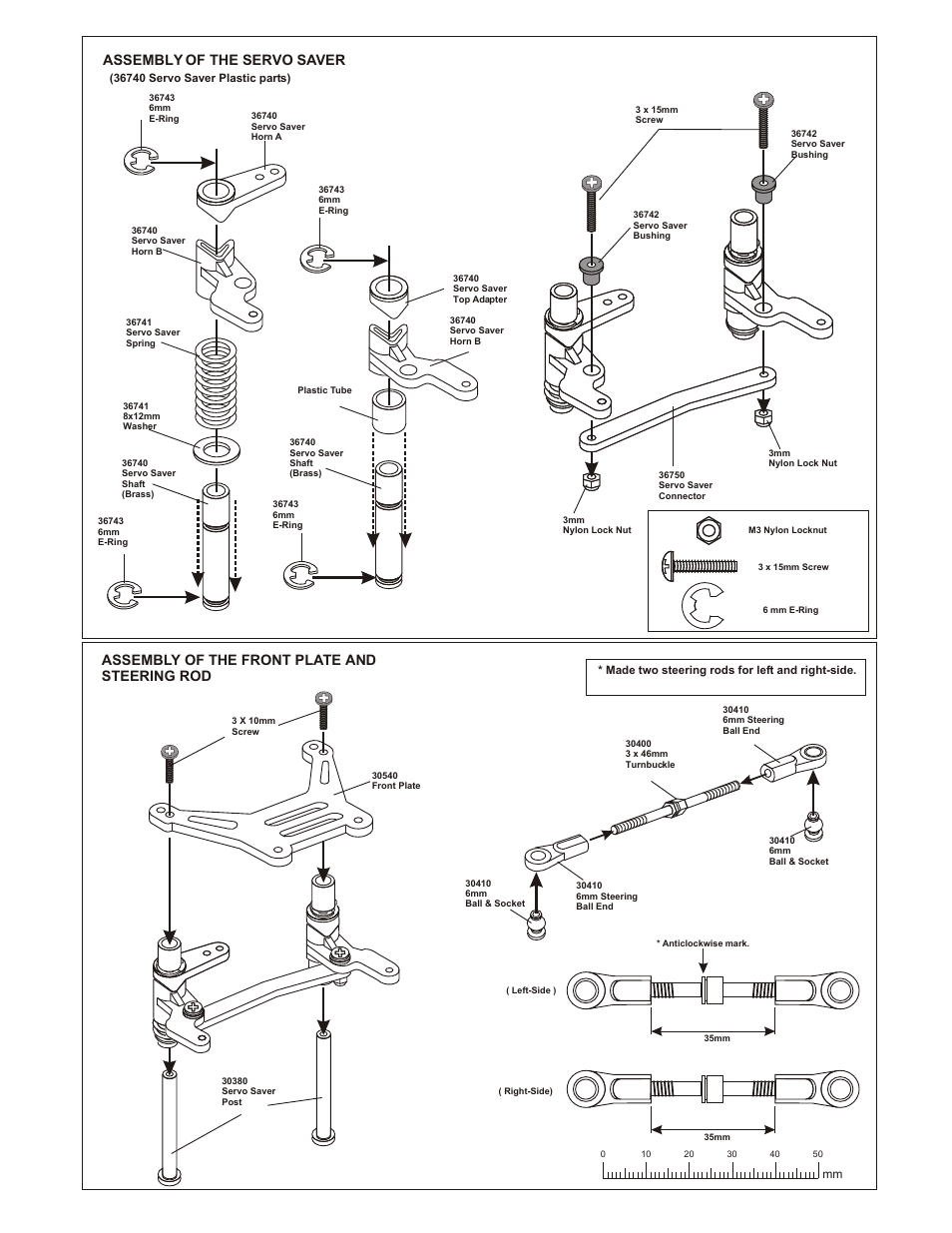Assembly of the servo saver, Assembly of the front plate and steering rod | OFNA Racing Ultra GTP MBX User Manual | Page 14 / 45