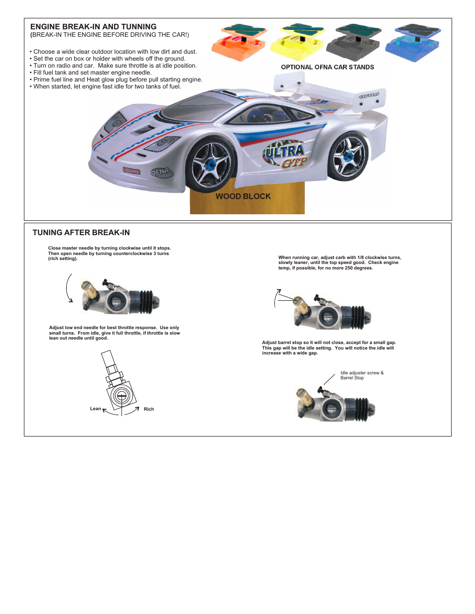 Engine break-in and tunning, Tuning after break-in, Wood block | OFNA Racing Ultra GTP MBX User Manual | Page 33 / 45