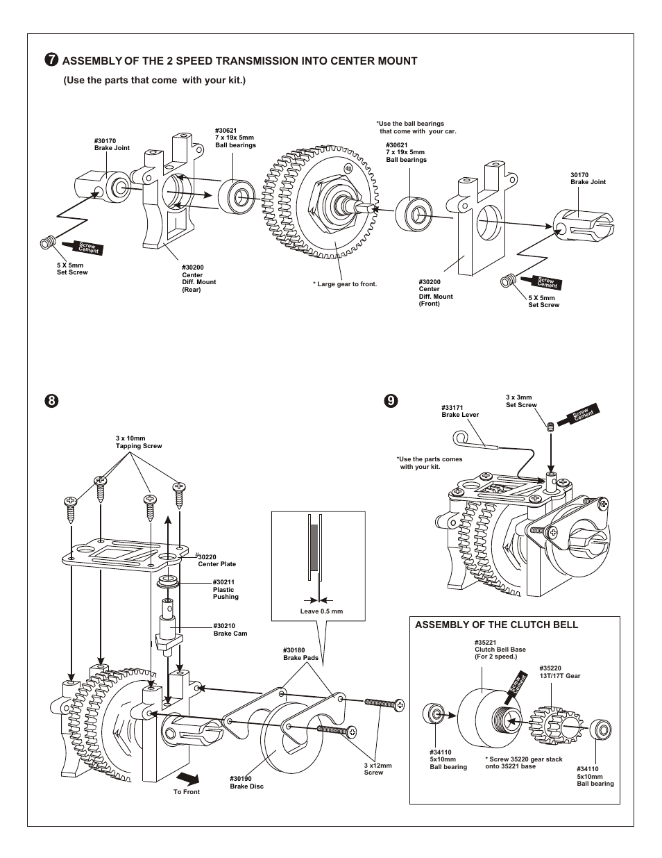 Assembly of the clutch bell, Use the parts that come with your kit.) | OFNA Racing Ultra GTP MBX User Manual | Page 41 / 45