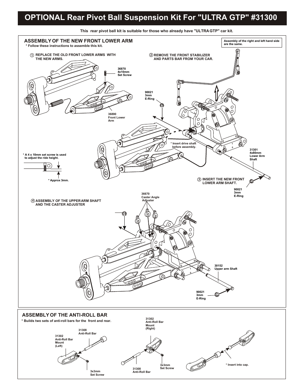 Assembly of the anti-roll bar, Assembly of the new front lower arm | OFNA Racing Ultra GTP MBX User Manual | Page 43 / 45